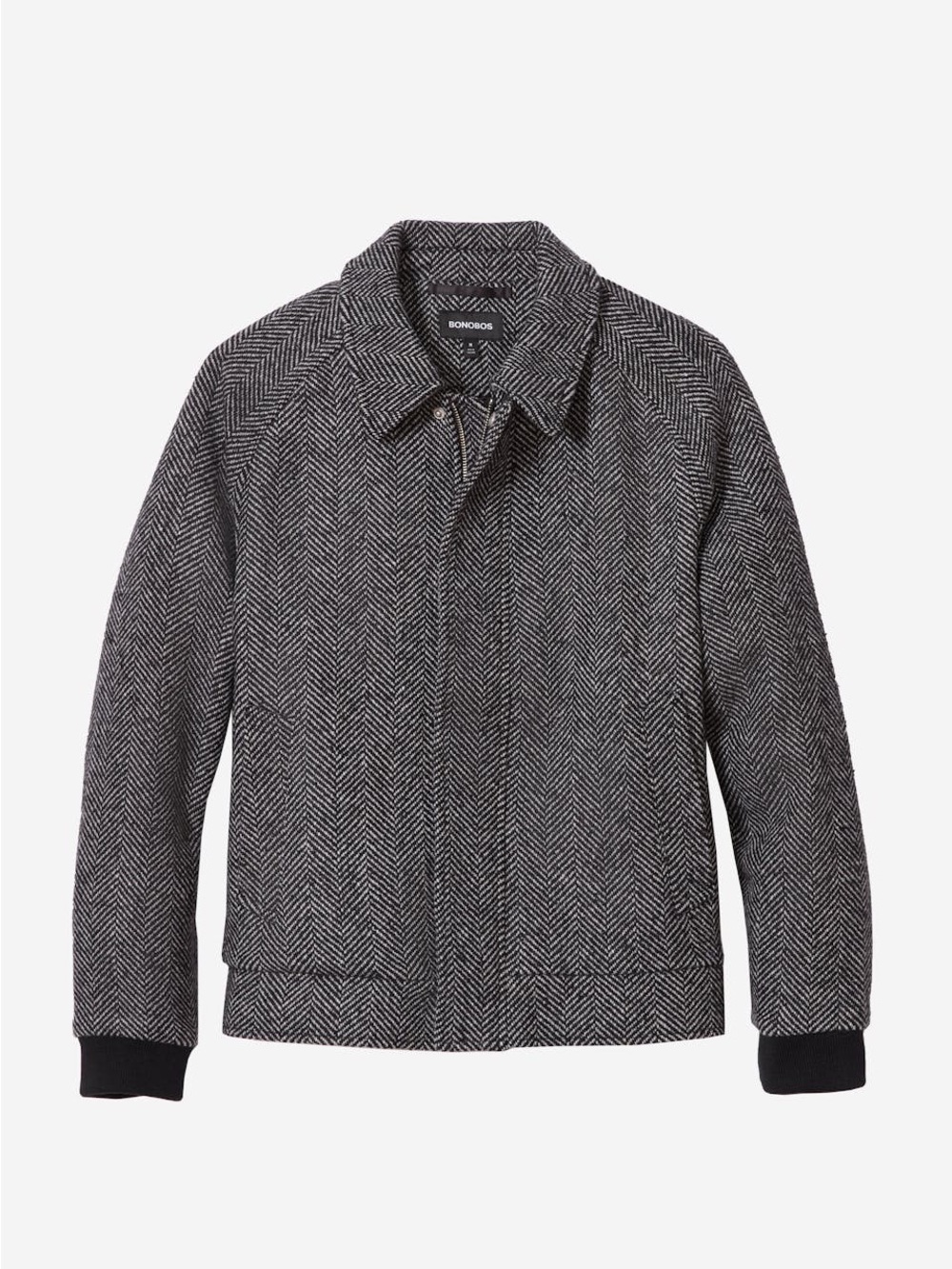 Bonobos Men's Black & White Herringbone Wool Bomber Jacket